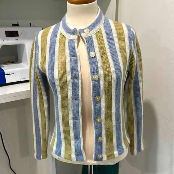 Sweaters - Vintage cardigan sweater, no tags, striped blue and green